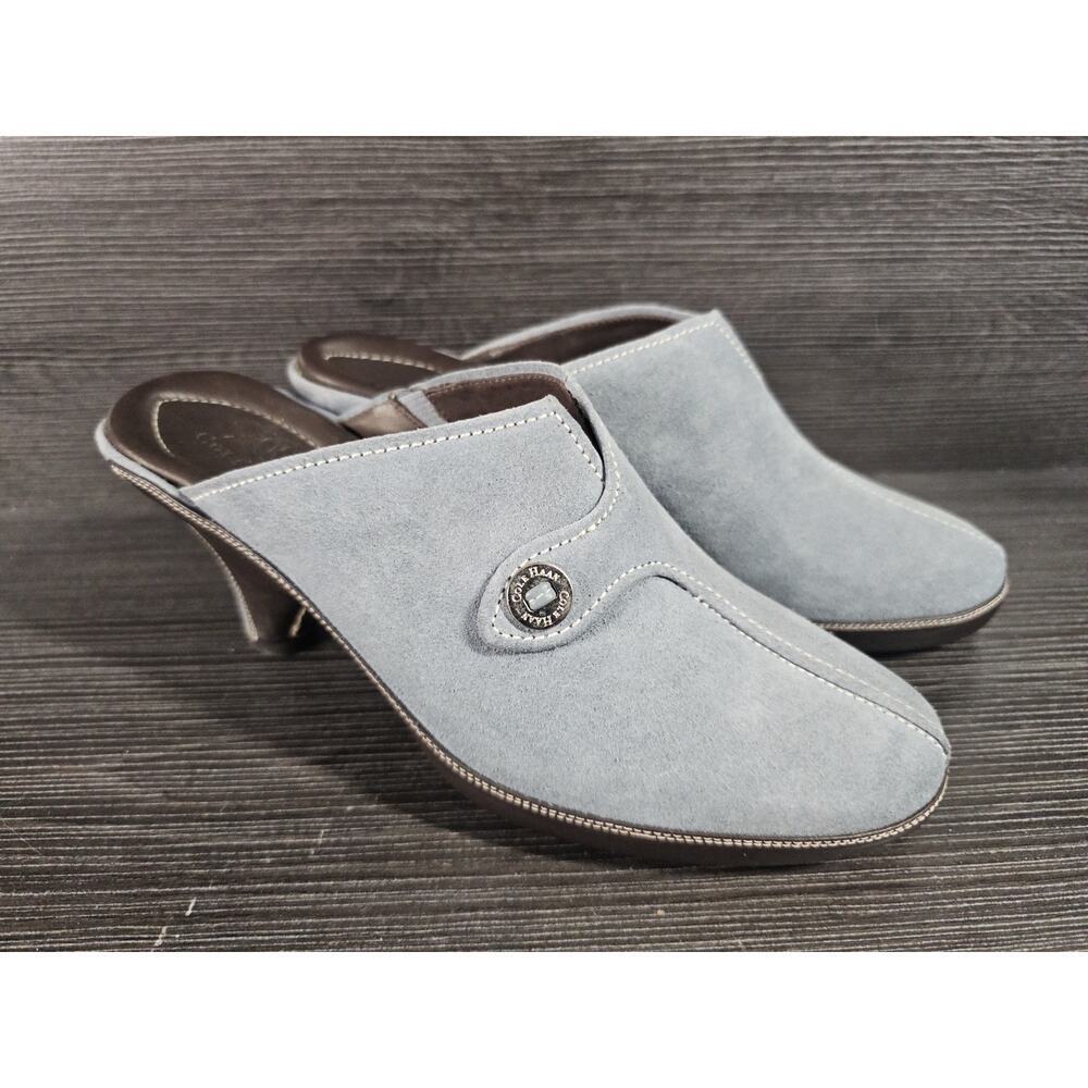Cole Haan Blue Suede & Leather Mules Kitten Heels Clogs Women’s 6.5B Excellent